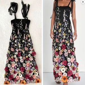 NWOT Lulus Thriving Poise Black 3D Floral Embroidere